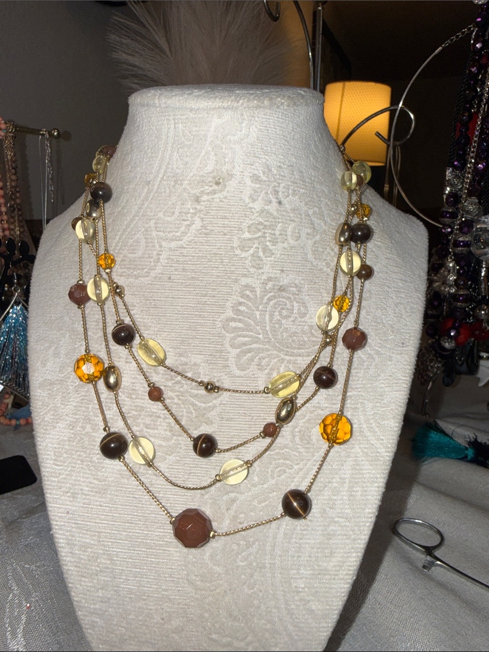 Layered Brown, Amber and Cream Beaded Women's Necklace
